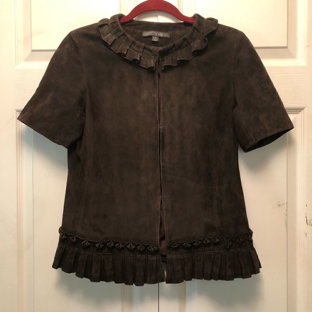 Lafayette 148 New York Suede Ruffled Top